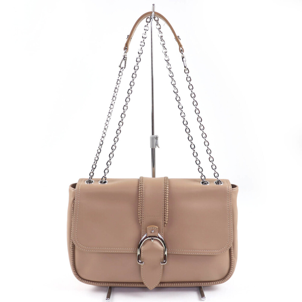 Longchamp Amazone Chain 2-Way Leather Handbag/Shoulder Bag, Brown, with Dust ...